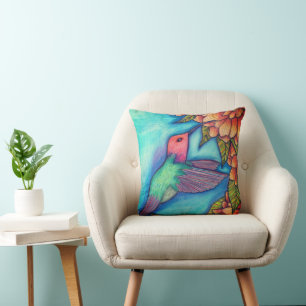 Hummingbird Print Throw Pillow Floral Square