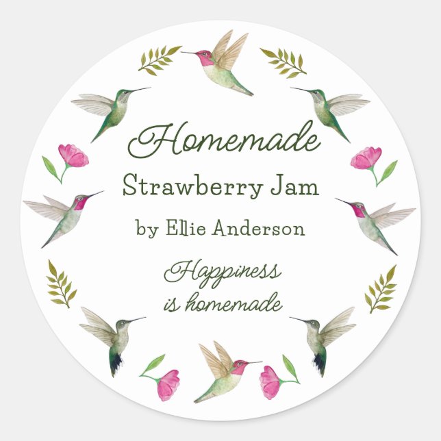 Hummingbird Product Sticker for homemade goods (Front)