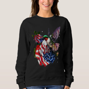 Hummingbird Proud And Rose American Flag 4th Of Ju Sweatshirt