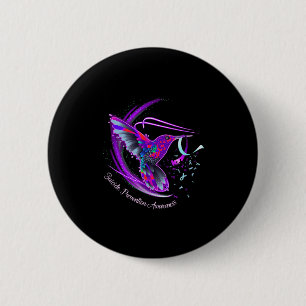Hummingbird Purple Blue Ribbon Suicide Prevention 6 Cm Round Badge