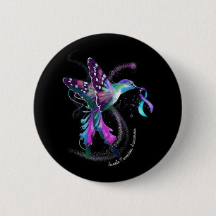 Hummingbird Purple Blue Ribbon Suicide Prevention 6 Cm Round Badge