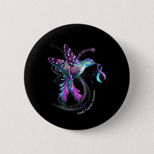 Hummingbird Purple Blue Ribbon Suicide Prevention  6 Cm Round Badge