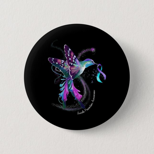 Hummingbird Purple Blue Ribbon Suicide Prevention  6 Cm Round Badge (Front)