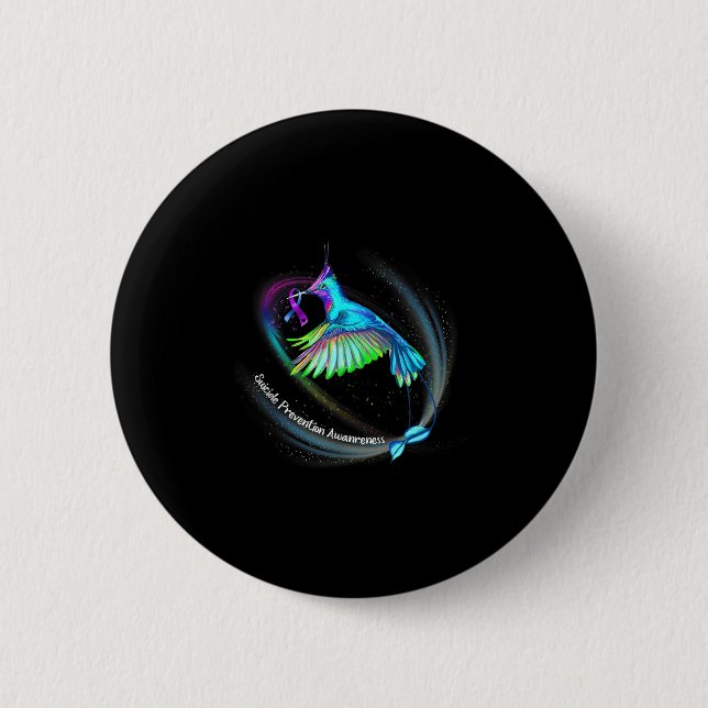 Hummingbird Purple Blue Ribbon Suicide Prevention  6 Cm Round Badge (Front)