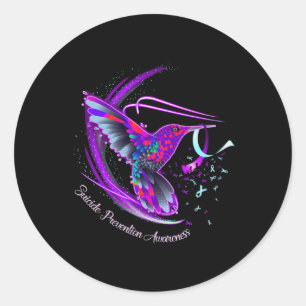 Hummingbird Purple Blue Ribbon Suicide Prevention Classic Round Sticker