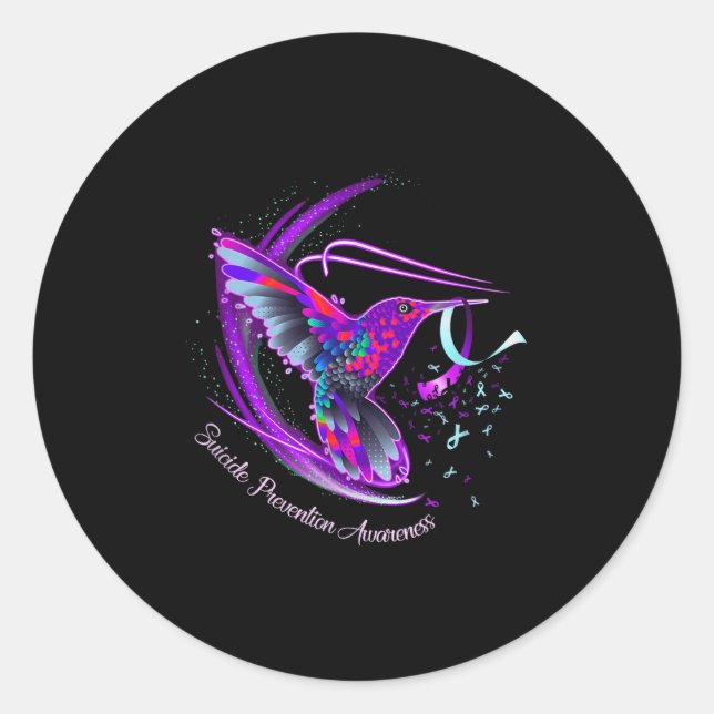 Hummingbird Purple Blue Ribbon Suicide Prevention  Classic Round Sticker (Front)