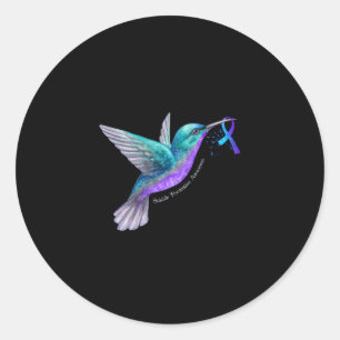 Hummingbird Purple Blue Ribbon Suicide Prevention Classic Round Sticker