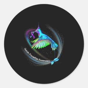 Hummingbird Purple Blue Ribbon Suicide Prevention Classic Round Sticker