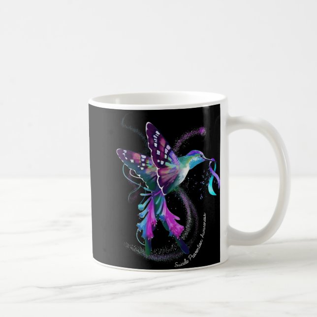Hummingbird Purple Blue Ribbon Suicide Prevention  Coffee Mug (Right)