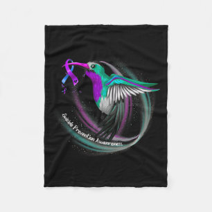Hummingbird Purple Blue Ribbon Suicide Prevention Fleece Blanket