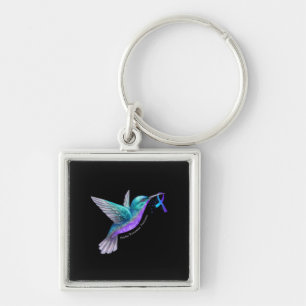 Hummingbird Purple Blue Ribbon Suicide Prevention Key Ring