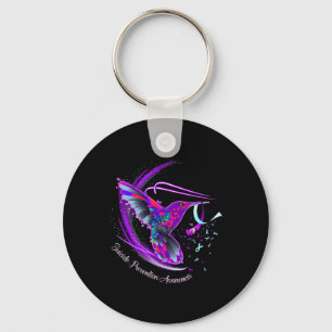 Hummingbird Purple Blue Ribbon Suicide Prevention Key Ring