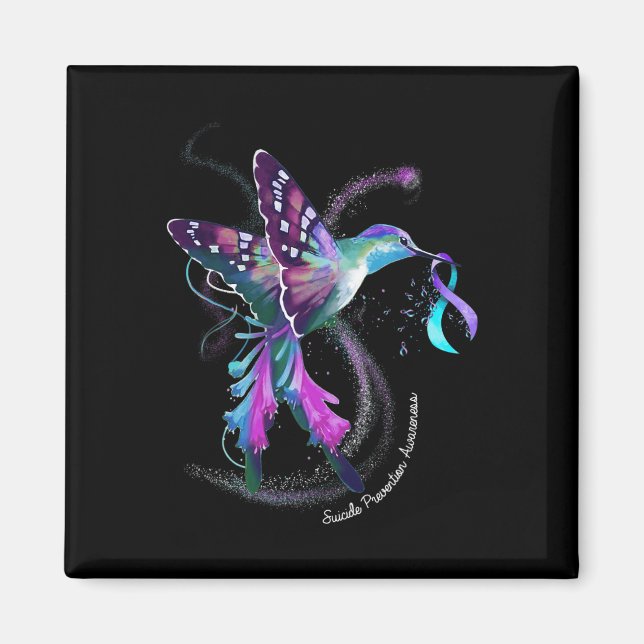 Hummingbird Purple Blue Ribbon Suicide Prevention  Magnet (Front)