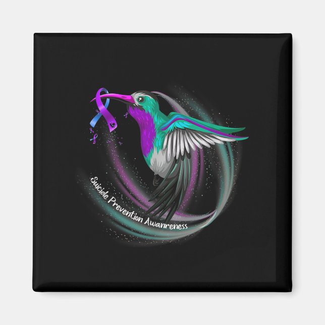 Hummingbird Purple Blue Ribbon Suicide Prevention  Magnet (Front)