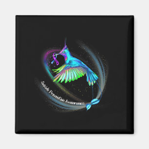 Hummingbird Purple Blue Ribbon Suicide Prevention Magnet
