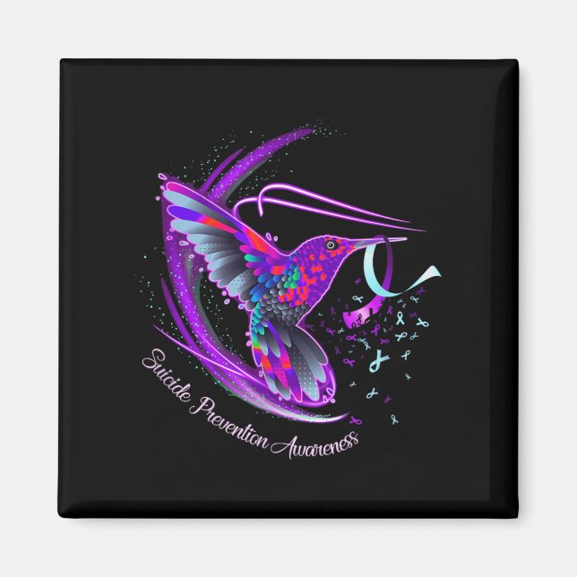 Hummingbird Purple Blue Ribbon Suicide Prevention  Magnet (Front)