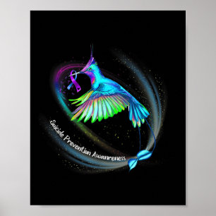 Hummingbird Purple Blue Ribbon Suicide Prevention  Poster