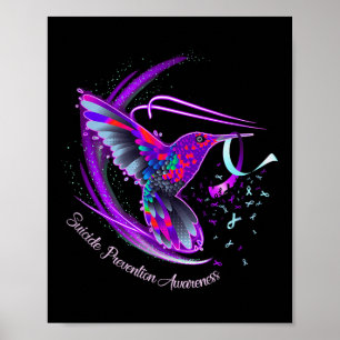 Hummingbird Purple Blue Ribbon Suicide Prevention  Poster