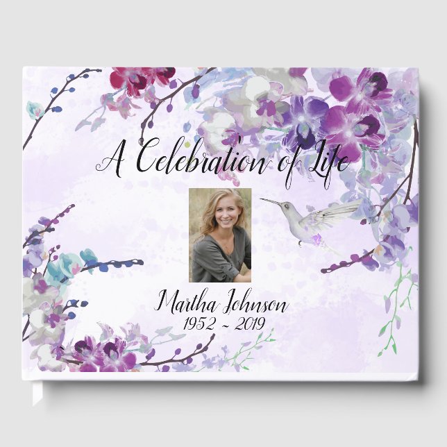 Hummingbird & Purple Orchids Guest Book (Front)