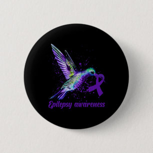 Hummingbird Purple Ribbon Epilepsy Awareness Month 6 Cm Round Badge