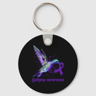 Hummingbird Purple Ribbon Epilepsy Awareness Month Key Ring