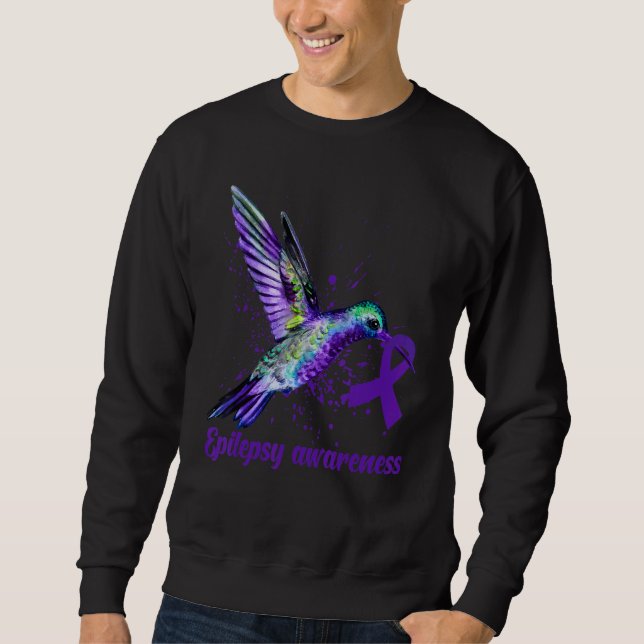 Hummingbird Purple Ribbon Epilepsy Awareness Month Sweatshirt (Front)