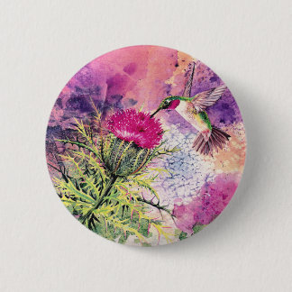 Hummingbird Purple Thistle Art Print 6 Cm Round Badge