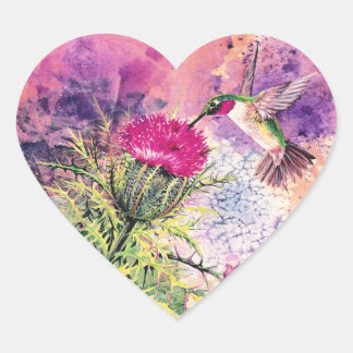 Hummingbird Purple Thistle Art Print Stickers Tags