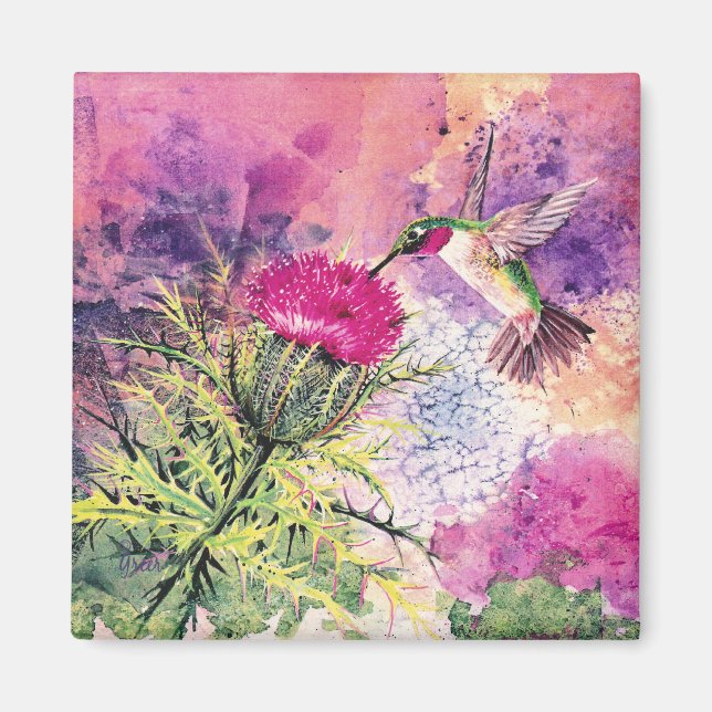 Hummingbird Purple Thistle Magnet (Front)