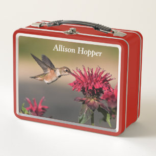 Hummingbird Red Flower Metal Lunch Box