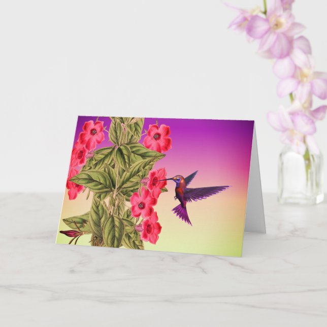 Hummingbird Red Flowers Birthday Card (Orchid)