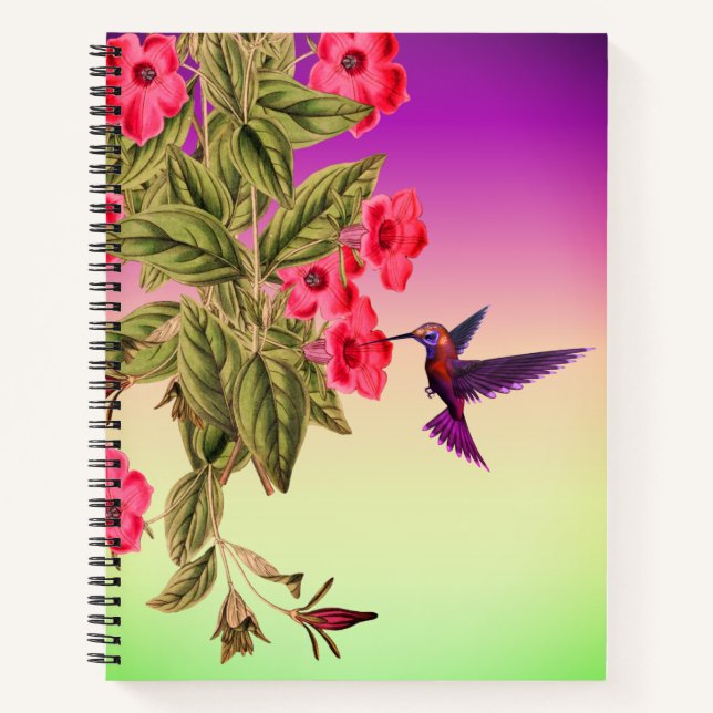 Hummingbird Red Flowers Gradient Background Notebook (Front)