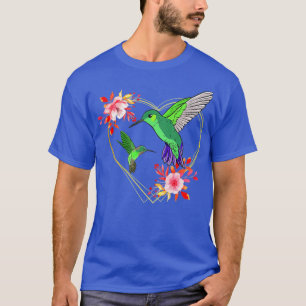Hummingbird Red Heart Flowers Humminbird Hummingbi T-Shirt