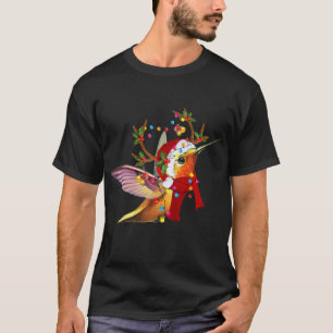 Hummingbird Reindeer Hat Santa Christmas Lights Xm T-Shirt