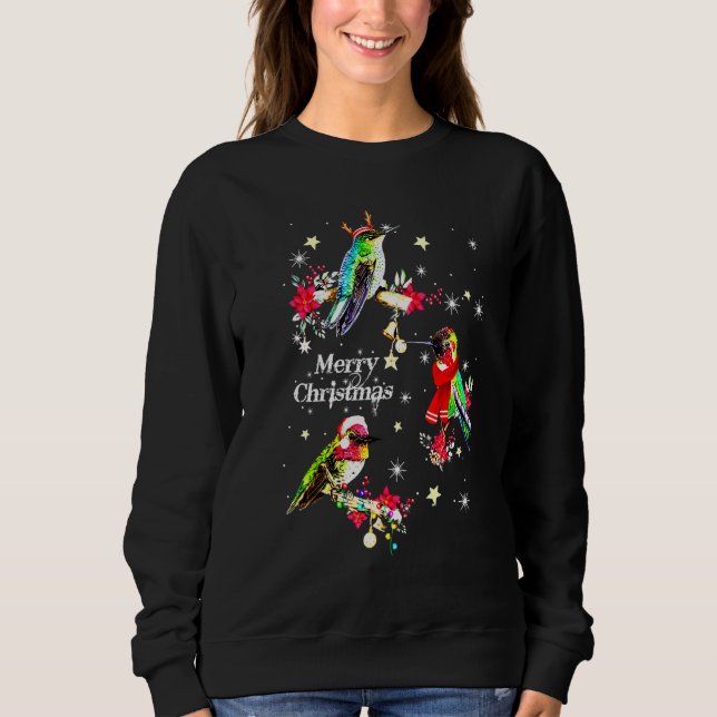Hummingbird Reindeer Santa Hat  Merry Chritsmas Sweatshirt (Front)