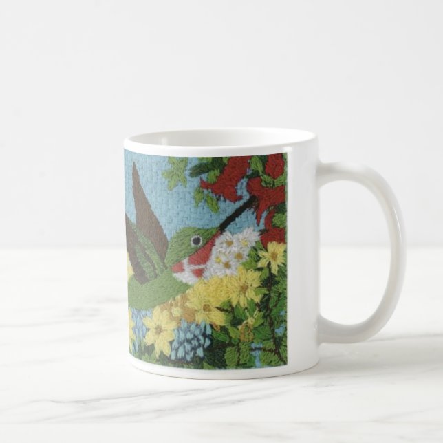 Hummingbird reproduced from a hand embroidery coffee mug (Right)