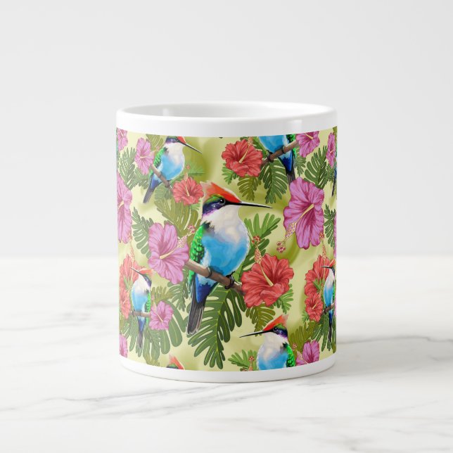Hummingbird resting and H Custom-Cut Vinyl Sticker Large Coffee Mug (Front)