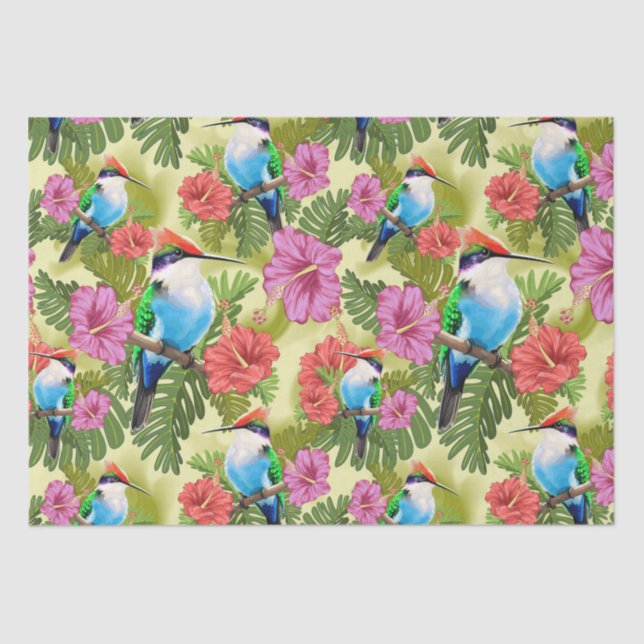 Hummingbird resting and Hibiscuses Tissue Paper (Front)