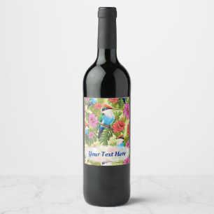 Hummingbird resting and Hibiscuses Wine Label