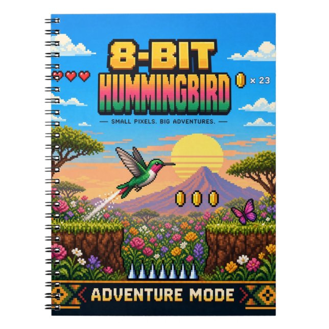 Hummingbird, Retro 8-Bit Pixel Art Notebook (Front)