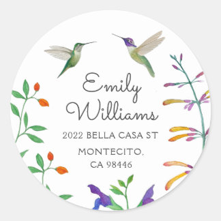 Hummingbird return address  classic round sticker