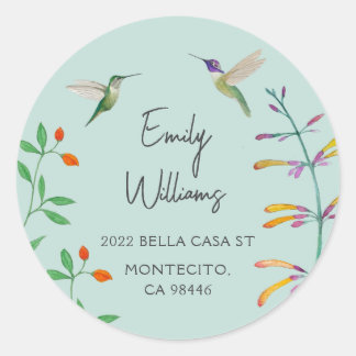 Hummingbird return address  classic round sticker
