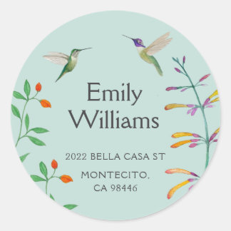 Hummingbird return address  classic round sticker
