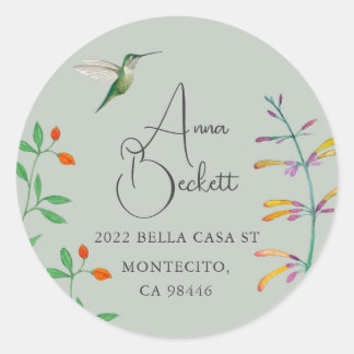 Hummingbird return address  classic round sticker