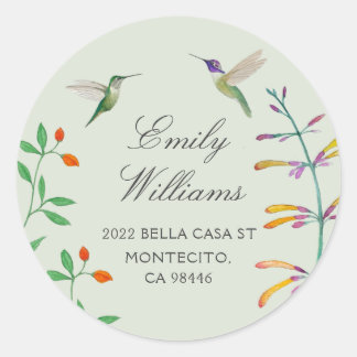 Hummingbird return address  classic round sticker