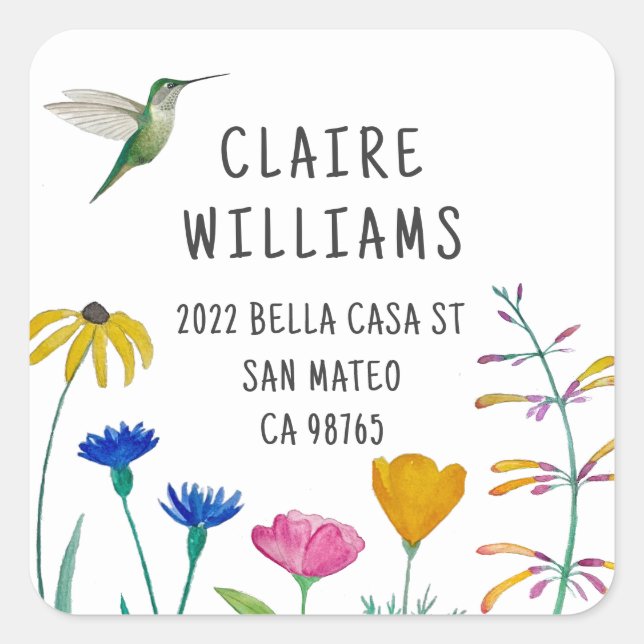 Hummingbird return address  square sticker (Front)