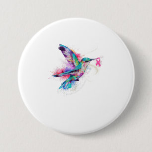 Hummingbird Ribbon Breast Cancer Awareness 7.5 Cm Round Badge