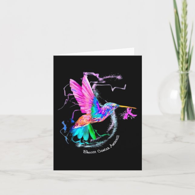 Hummingbird ribbon breast cancer awareness  card (Front)