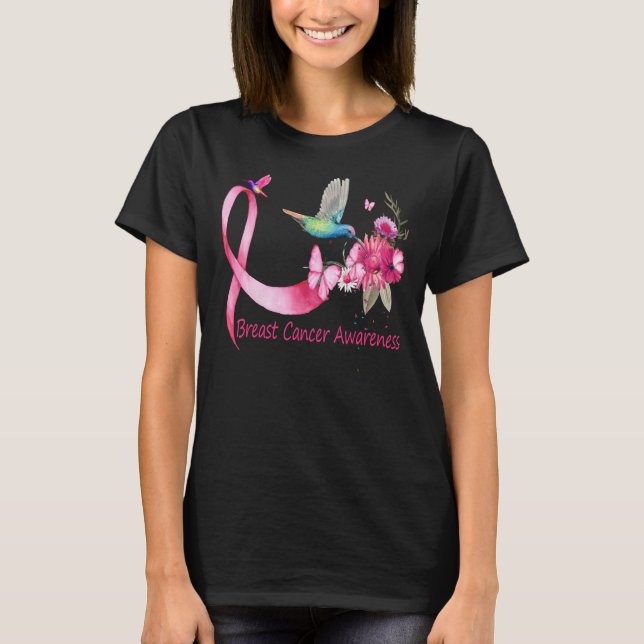 Hummingbird ribbon breast cancer awareness T-Shirt (Front)