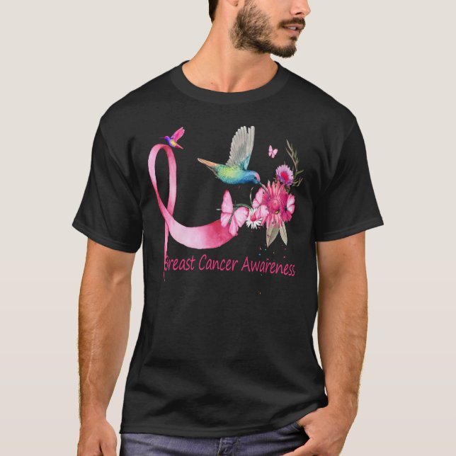 Hummingbird ribbon breast cancer awareness T-Shirt (Front)